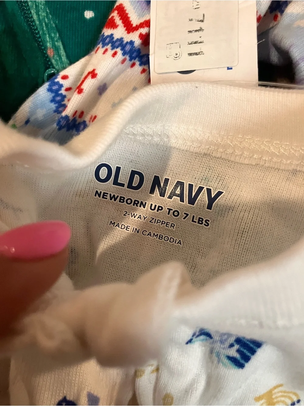 NWT NEWBORN Old Navy Baby Holiday Footed One-Piece - White/Blue Prints